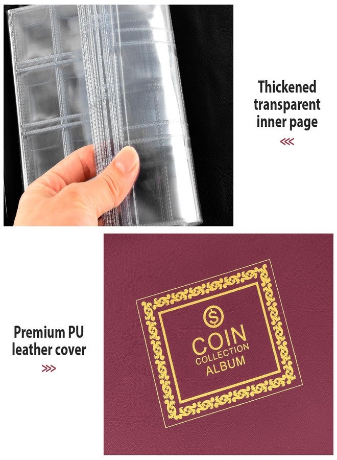 Aptbyte Coin Collection Supplies Holder Book for Collectors, 300 Pockets Coin Collection Organizer Storage Box Case Album for 20/25/ 27/30/ 38mm Coins (Vintage pattern burgundy) - Image 4