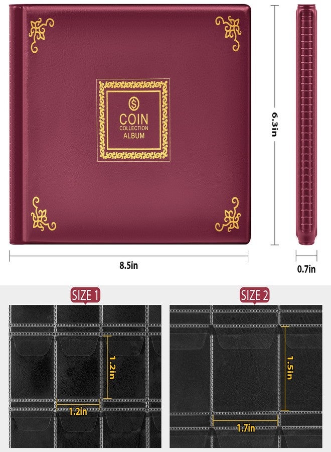 Aptbyte Coin Collection Supplies Holder Book for Collectors, 300 Pockets Coin Collection Organizer Storage Box Case Album for 20/25/ 27/30/ 38mm Coins (Vintage pattern burgundy) - Image 5