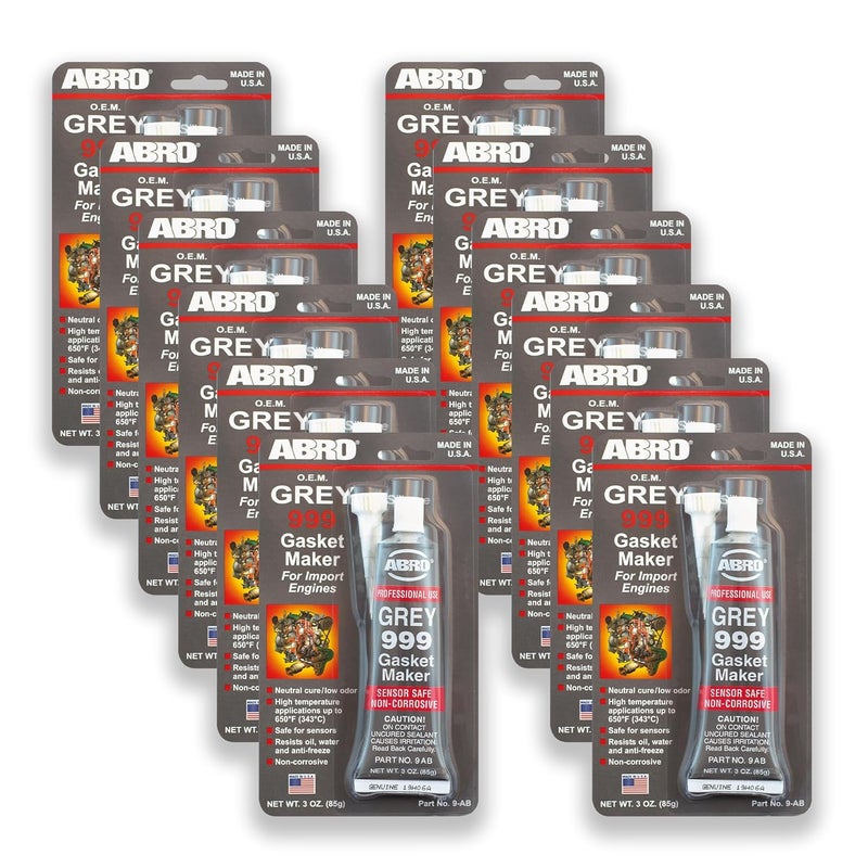 Abro 999 RTV Silicone Sealant and Gasket Maker - 650 Degrees F, OEM Specified, Sensor Safe, Non-Corrosive, High Temp Silicone Sealant/Head Gasket Sealant Neutral Cure, Low Odor, 3 oz. Tube - Grey - Image 1
