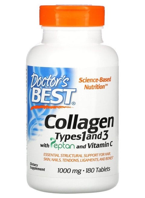 Collagen Types 1 and 3 with Peptan and Vitamin C, 1,000 mg, 180 Tablets