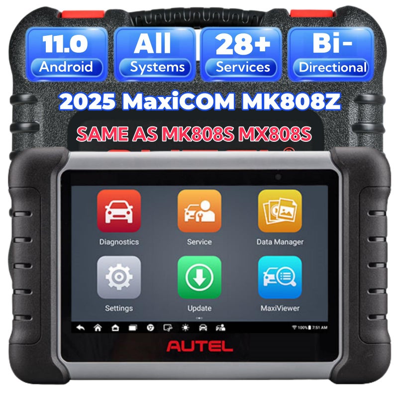 Autel Autel MaxiCOM MK808Z Scanner 2025 Bidirectional Scan Tool as MK808BT Pro MX808S MX808S Active Test OE All System Diagnostic Function as MaxiCheck MX900 28 Service Injector Coding FCA Autoauth