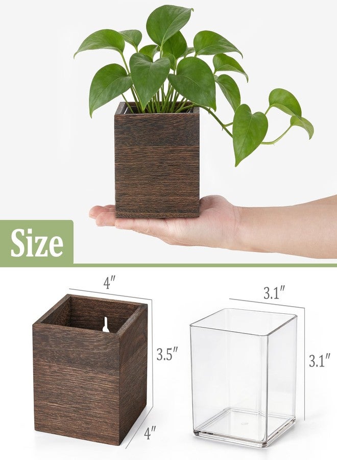 داهي مجموعة داهي من 3 صناديق زراعة خشبية معلقة على الحائط للنباتات الداخلية، مربعة صغيرة 4 بوصة، بتصميم ريفي ريفي، مع بطانة بلاستيكية، مثالية للزهور والنباتات الخضراء، لتزيين الحدائق والمنازل. - Image 3