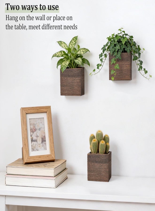 داهي مجموعة داهي من 3 صناديق زراعة خشبية معلقة على الحائط للنباتات الداخلية، مربعة صغيرة 4 بوصة، بتصميم ريفي ريفي، مع بطانة بلاستيكية، مثالية للزهور والنباتات الخضراء، لتزيين الحدائق والمنازل. - Image 5