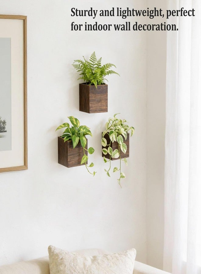 داهي مجموعة داهي من 3 صناديق زراعة خشبية معلقة على الحائط للنباتات الداخلية، مربعة صغيرة 4 بوصة، بتصميم ريفي ريفي، مع بطانة بلاستيكية، مثالية للزهور والنباتات الخضراء، لتزيين الحدائق والمنازل. - Image 2