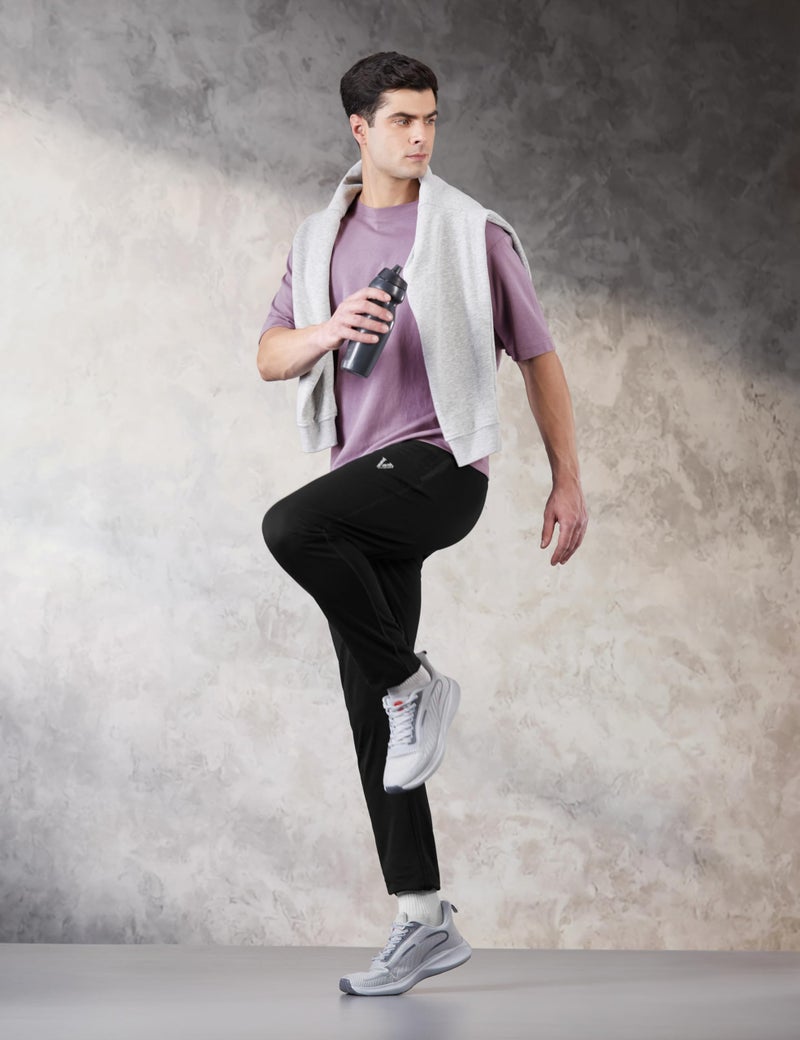 Van Heusen Athleisure Men Regular Fit Mid Rise Trackpants - Cotton Rich - Smart Tech, Easy Stain Release, Anti Stat, Ultra Soft, Moisture Wicking_50052_Black_XL - Image 2