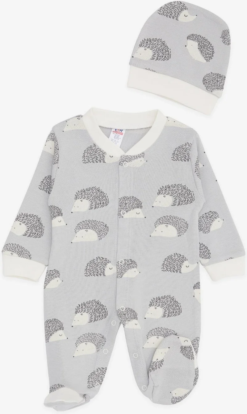 بريز Baby Boy Booties Jumpsuit Hedgehog Patterned 0-3 Months-6 Months, Gray