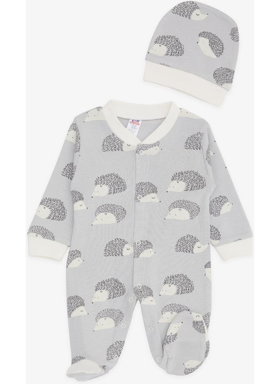 Breeze Baby Boy Booties Jumpsuit Hedgehog Patterned 0-3 Months-6 Months, Gray  - Image 1