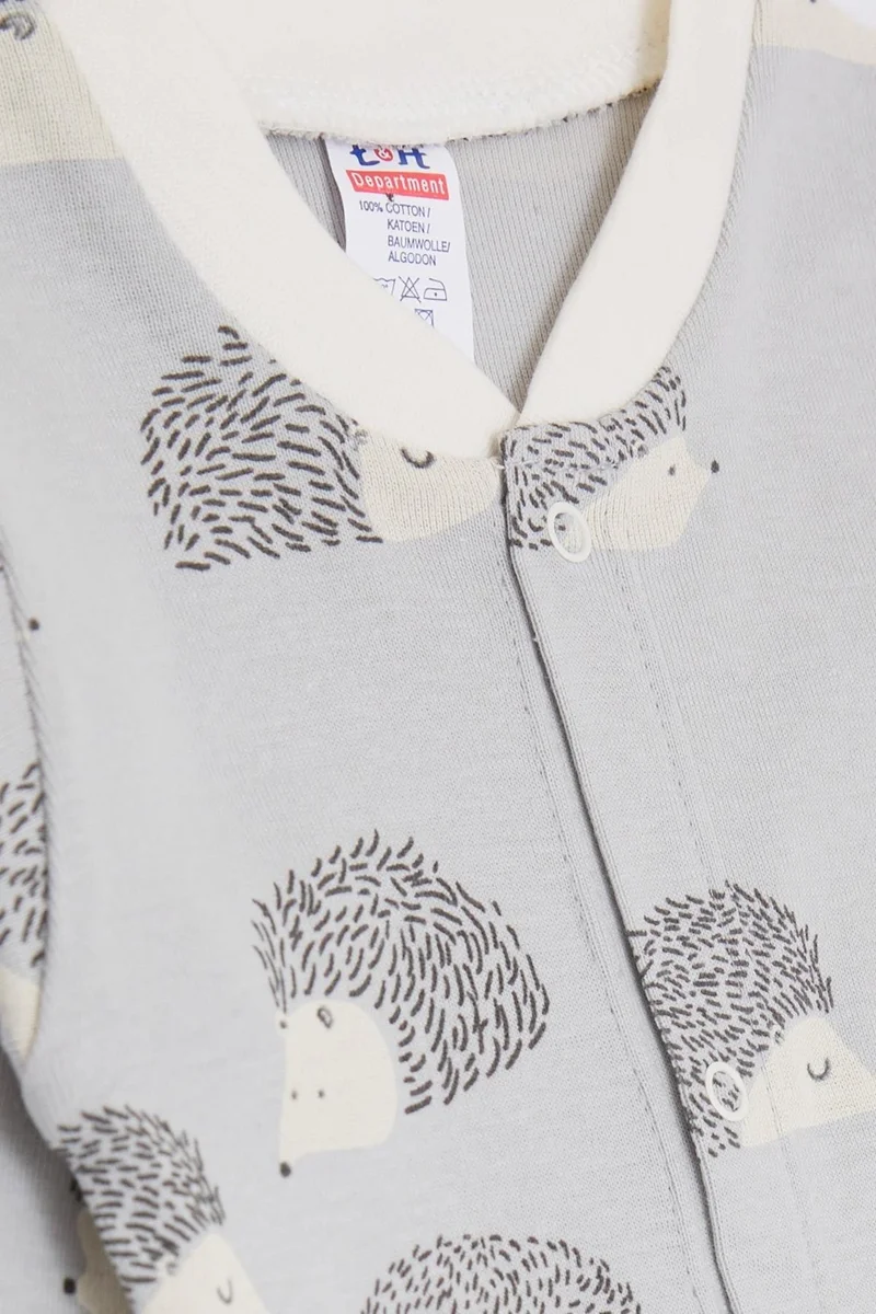 بريز Baby Boy Booties Jumpsuit Hedgehog Patterned 0-3 Months-6 Months, Gray