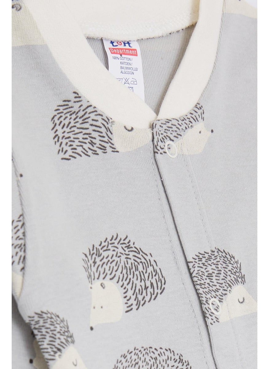 Breeze Baby Boy Booties Jumpsuit Hedgehog Patterned 0-3 Months-6 Months, Gray  - Image 3