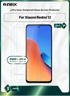 INEIX 3-PiecesTempered Glass Screen Protector For Xiaomi Redmi 12-Clear  - Image 1