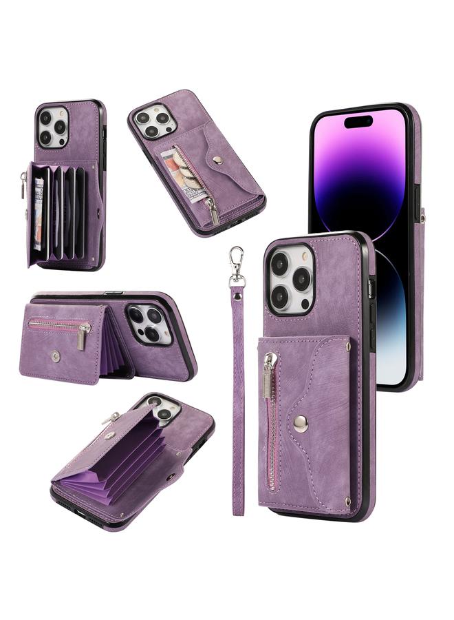 اس-توب جراب لهاتف iPhone 14 Pro Max مزود بسحاب وفتحة بطاقة RFID مع حبل قصير - Image 1