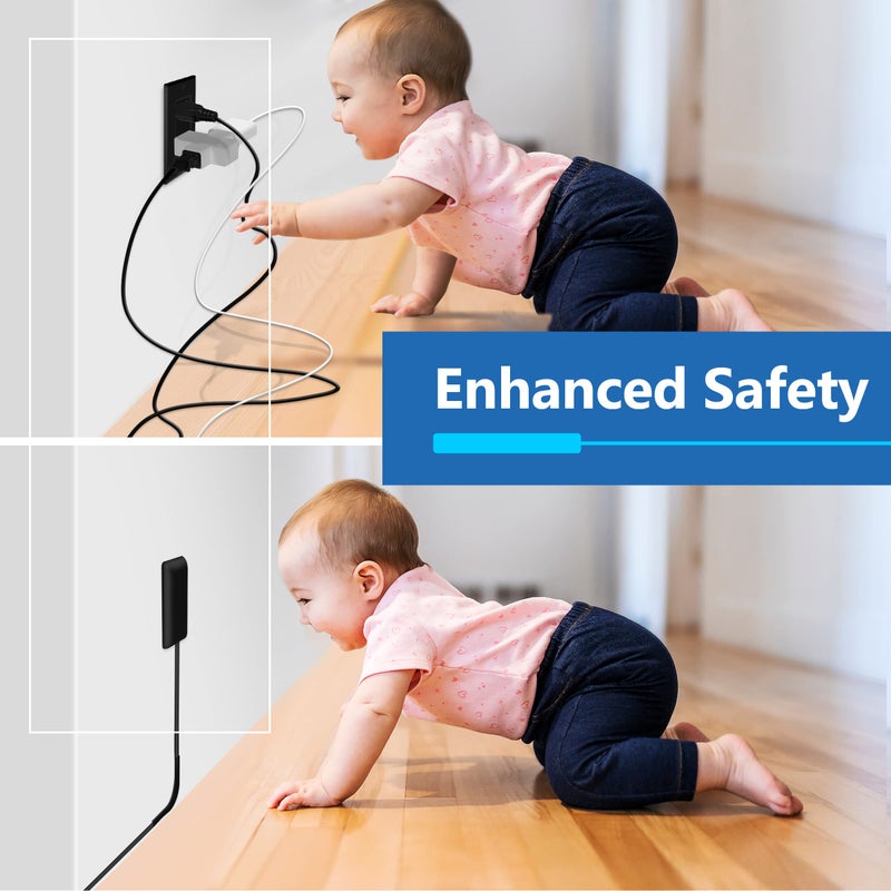 LIDER Flat-Face Outlet Extender with 3 Receptacles, Ultra-Thin Wall Plate Plug with Cord Extender and 3-Outlet Power Strip, 3ft Cord, LWE3-315-BK, ETL-Listed, Black - Image 3