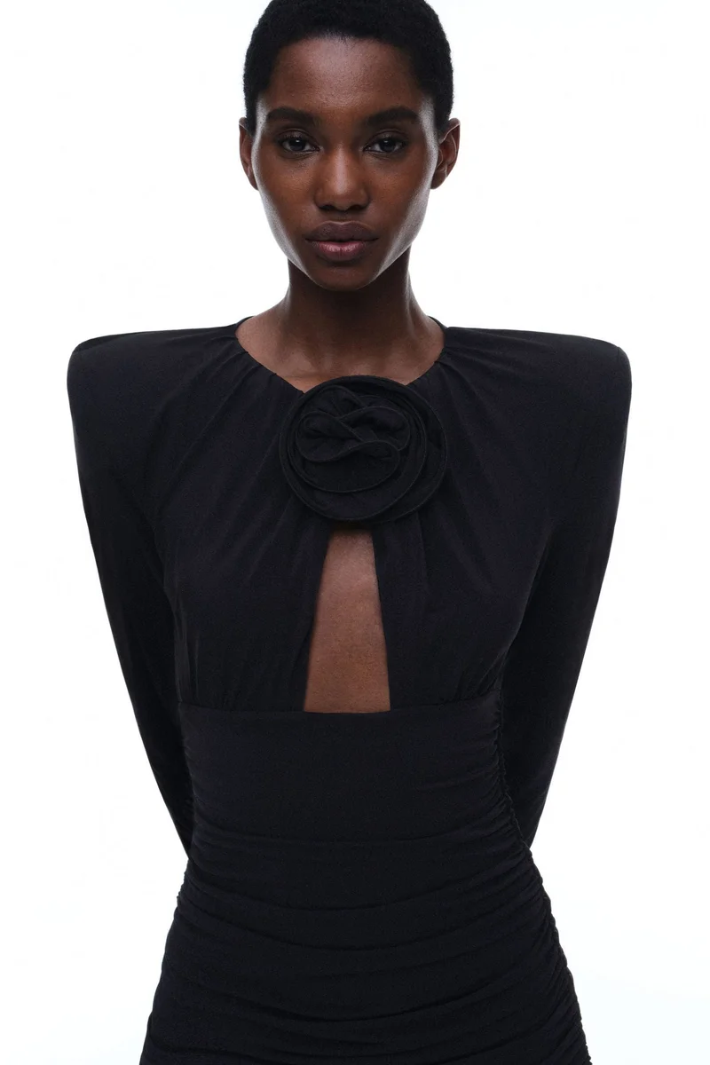 H&M Rose-appliquéd shoulder-pad dress