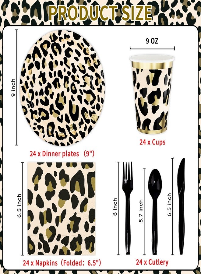 DYLIVeS Animal Leopard Print Party Supplies Pack, Jungle Safari Cheetah Print Birthday Party Decorations Zoo Disposable Tableware, Animal Paper Plates Napkins Cups and Cutlery (Serves 24), 144 PCS - Image 2