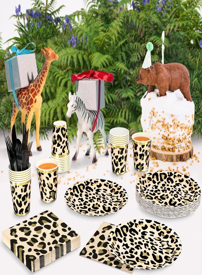 DYLIVeS Animal Leopard Print Party Supplies Pack, Jungle Safari Cheetah Print Birthday Party Decorations Zoo Disposable Tableware, Animal Paper Plates Napkins Cups and Cutlery (Serves 24), 144 PCS - Image 4