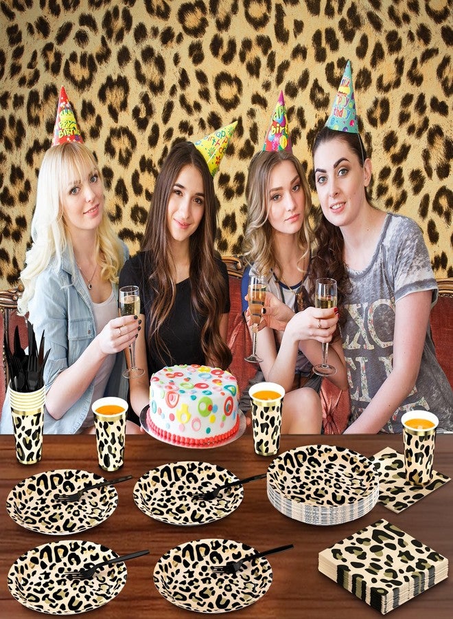 DYLIVeS Animal Leopard Print Party Supplies Pack, Jungle Safari Cheetah Print Birthday Party Decorations Zoo Disposable Tableware, Animal Paper Plates Napkins Cups and Cutlery (Serves 24), 144 PCS - Image 5