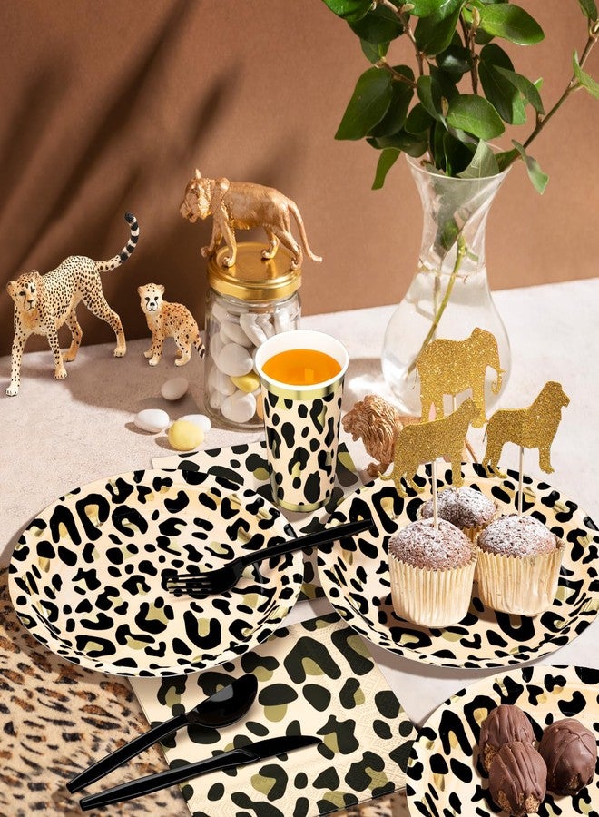DYLIVeS Animal Leopard Print Party Supplies Pack, Jungle Safari Cheetah Print Birthday Party Decorations Zoo Disposable Tableware, Animal Paper Plates Napkins Cups and Cutlery (Serves 24), 144 PCS - Image 3