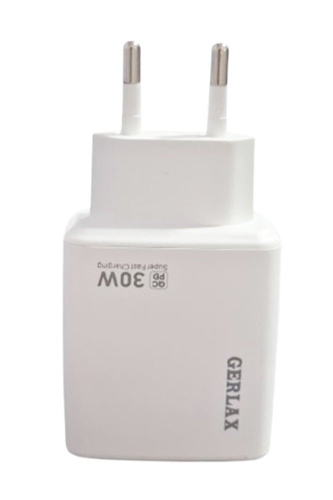 GERLAX Super fast Wall Charger 3A GA-32P , PD 30W Super Fast Charger USB-C Port Turbo Power, Overheat Protection , Compact Design with Type-C to Type-C Cable, Stable Output for Android and USB-C Devices - White - Image 2