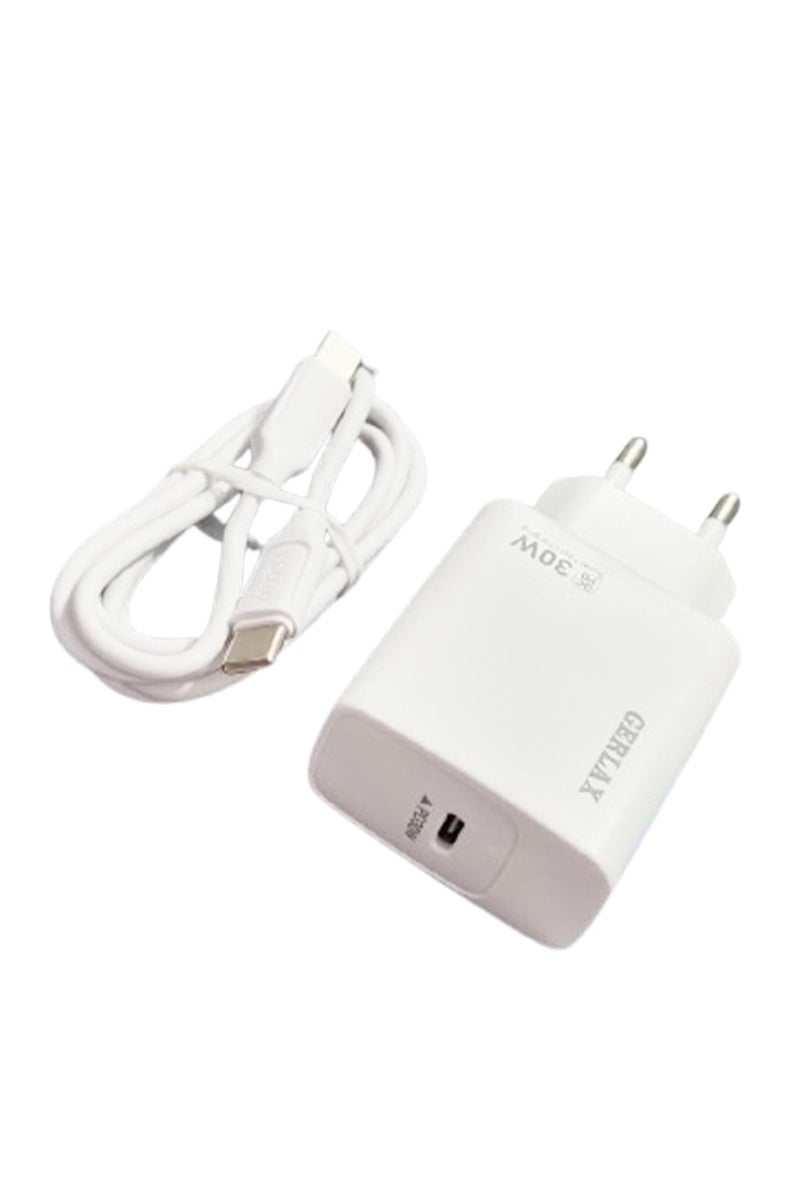 GERLAX Super fast Wall Charger 3A GA-32P , PD 30W Super Fast Charger USB-C Port Turbo Power, Overheat Protection , Compact Design with Type-C to Type-C Cable, Stable Output for Android and USB-C Devices - White - Image 4