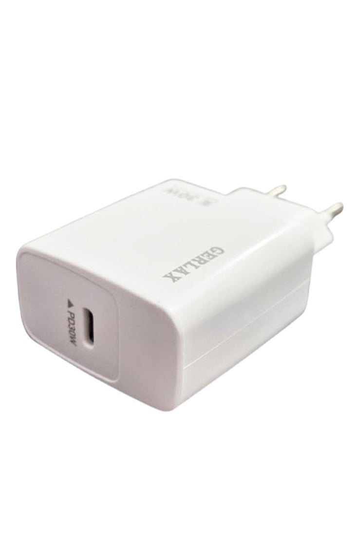 GERLAX Super fast Wall Charger 3A GA-32P , PD 30W Super Fast Charger USB-C Port Turbo Power, Overheat Protection , Compact Design with Type-C to Type-C Cable, Stable Output for Android and USB-C Devices - White - Image 3