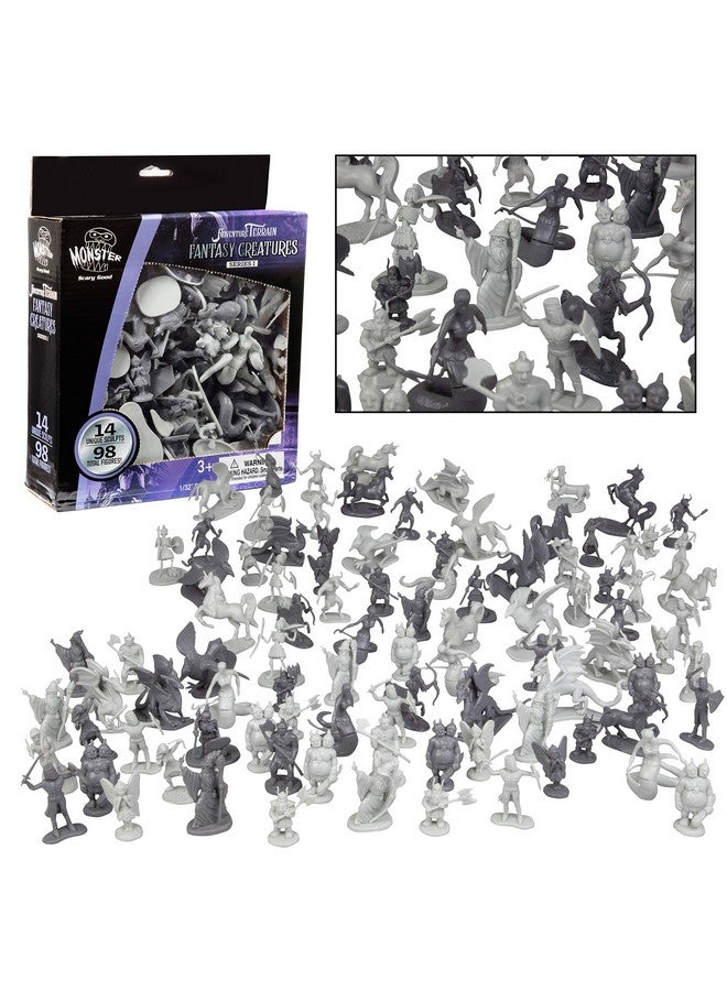 Monster Protectors Monster Fantasy Creature Mini Action Figure Playset - 98pcs Toy Miniatures w 14 Unique Designs - Dragons, Wizards, Orcs, & More- XL 1/32 Scale Compatible with Dungeons and Dragons and Other RPG Games  - Image 1