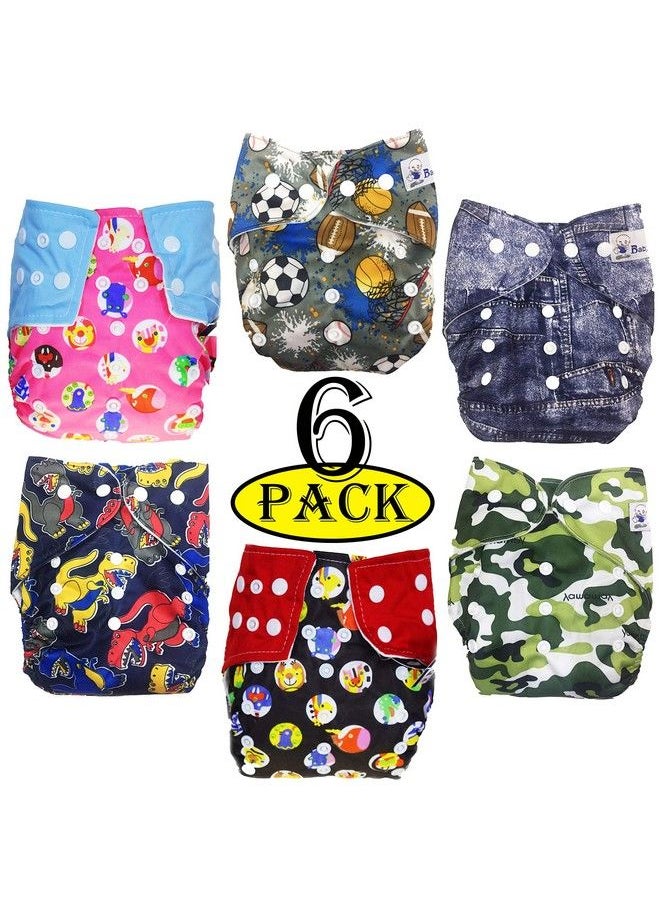 BabyMoon (Set Of 6) Cloth Diaper Designer Premium Reusable Adjustable Size Waterproof Washable Pocket Cloth Diaper Nappie  - Image 1