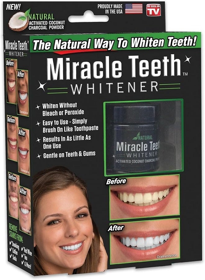 Miracle Teeth Whitener | Natural Whitening Coconut Charcoal Powder | Gentle on Teeth and Gums and Removes Stains Caused by Smoking, Coffee, Soda, Red Wine and More! – As Seen on TV - Image 1