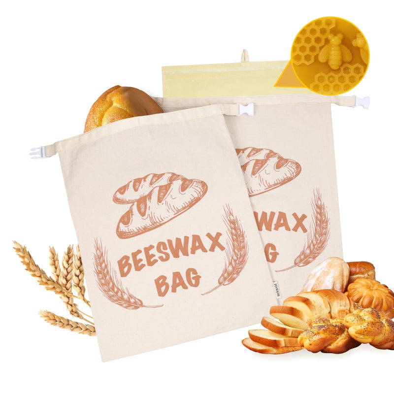 BERBAM Reusable Bread Bags for Homemade Bread with Removable Lining，XL Cotton Beeswax Bread Bag，2 pack Sourdough Bread Bags，bread bags for homemade bread sourdough,13x17in - Image 1