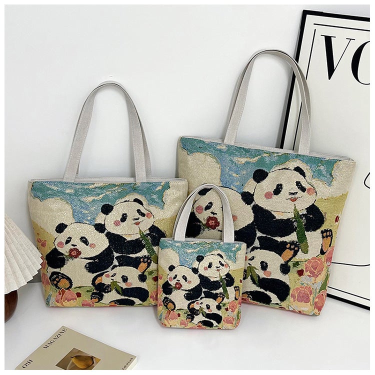 Arrival Gold Silk Cloth Bag Fashionable Korean Fashion Casual Tote Bag Shoulder Bag Creative Pattern Women'S Canvas Bag - Image 1