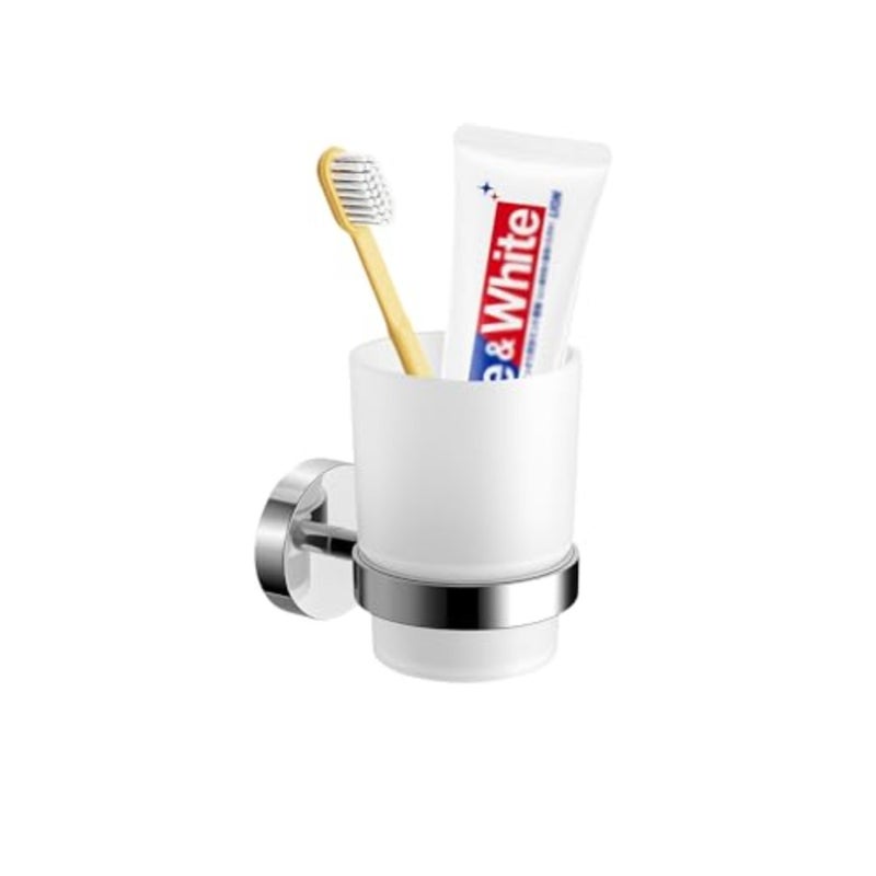 Wall Mount Toothbrush Holder with Frosted Glass Cup, Toothbrushes Toothpaste Razor Storage Organizer - Image 1