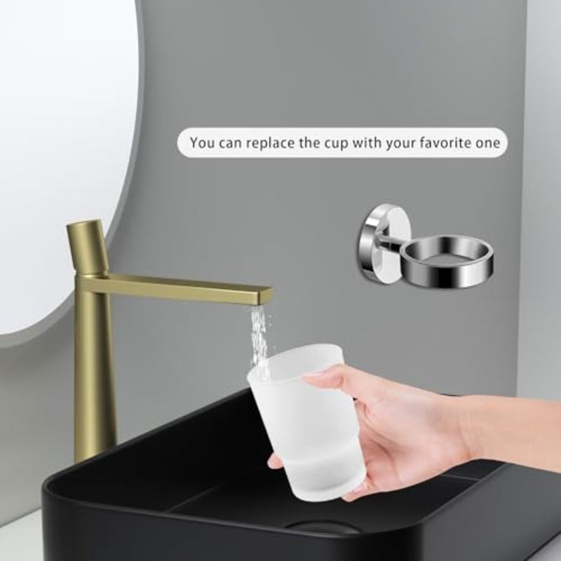 Wall Mount Toothbrush Holder with Frosted Glass Cup, Toothbrushes Toothpaste Razor Storage Organizer - Image 3