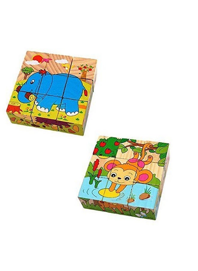 Vibgyor Vibes Early Age 6 In 1 Wood Block Puzzles For Small Kids (Wild Animals Theme), Multi Color  - Image 2