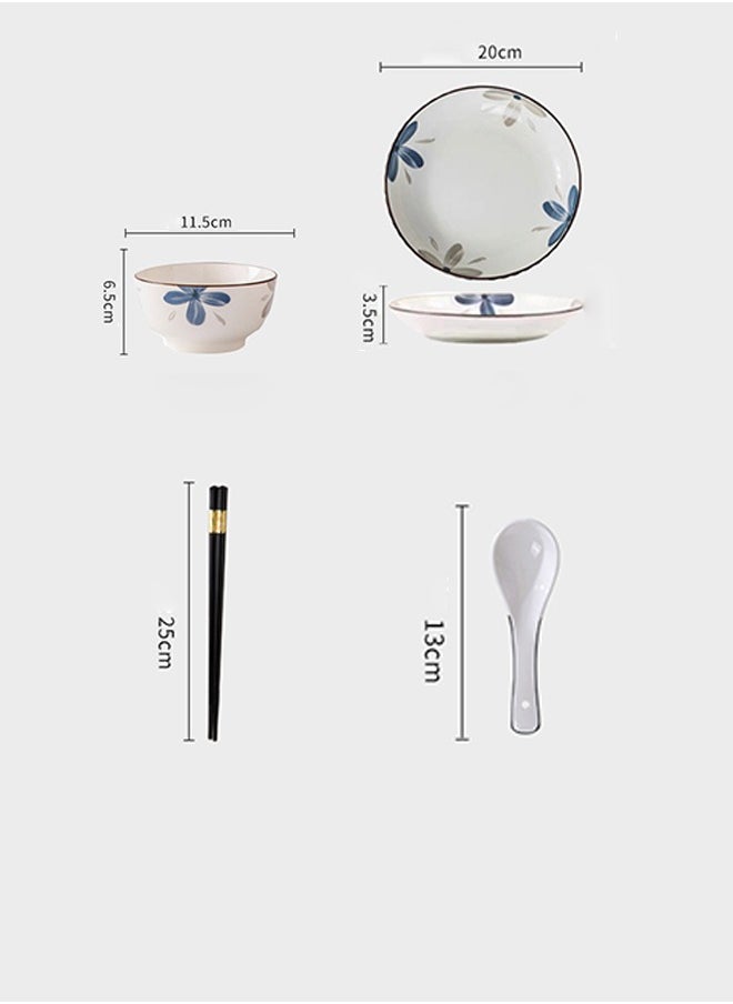 High Quality Porcelain Tableware Set 22 Pieces Tableware Set Ceramic Tableware Set, Microwave and Dishwasher Safe, Includes 4 Plates 6 Bowls 6 Spoons and 6 Pairs of Chopsticks, Suitable for 6 People, Suitable for Holiday Gifts or Parties
