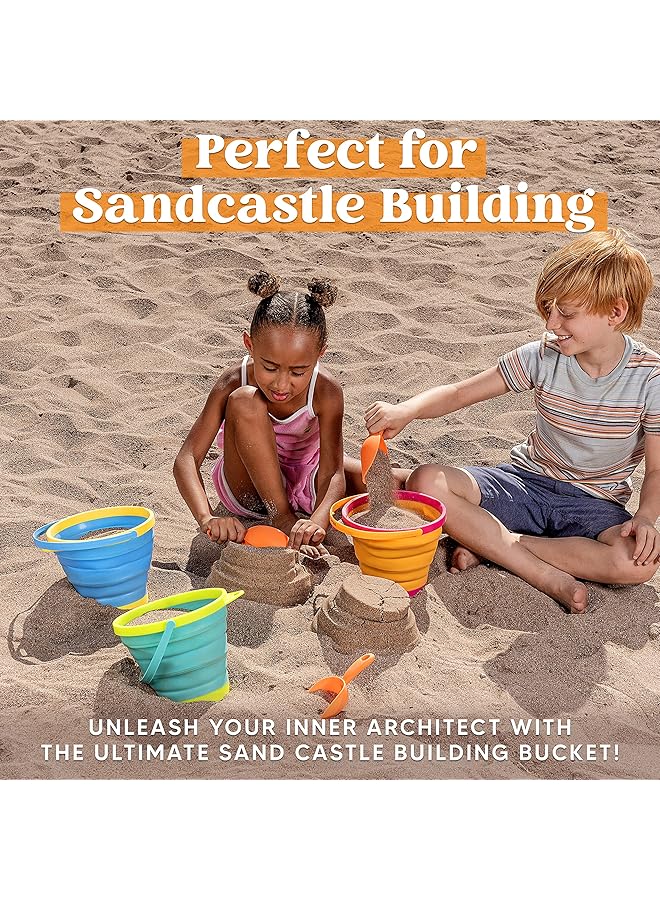 JOYIN 3 Packs Foldable Pail Bucket With Shovels & Mesh Bag Collapsible Buckets Multi Purpose For Beach Camping Gear Beach Party Fishing And Fun Summer Activities (Yellow/Blue/Green) - Image 2