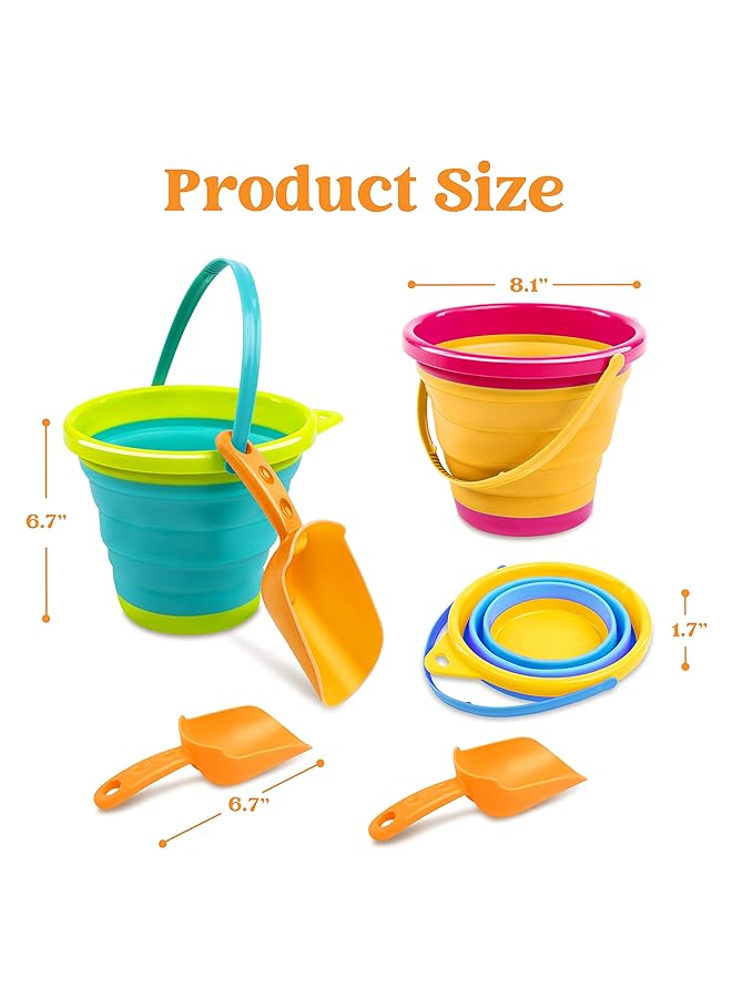 JOYIN 3 Packs Foldable Pail Bucket With Shovels & Mesh Bag Collapsible Buckets Multi Purpose For Beach Camping Gear Beach Party Fishing And Fun Summer Activities (Yellow/Blue/Green) - Image 5