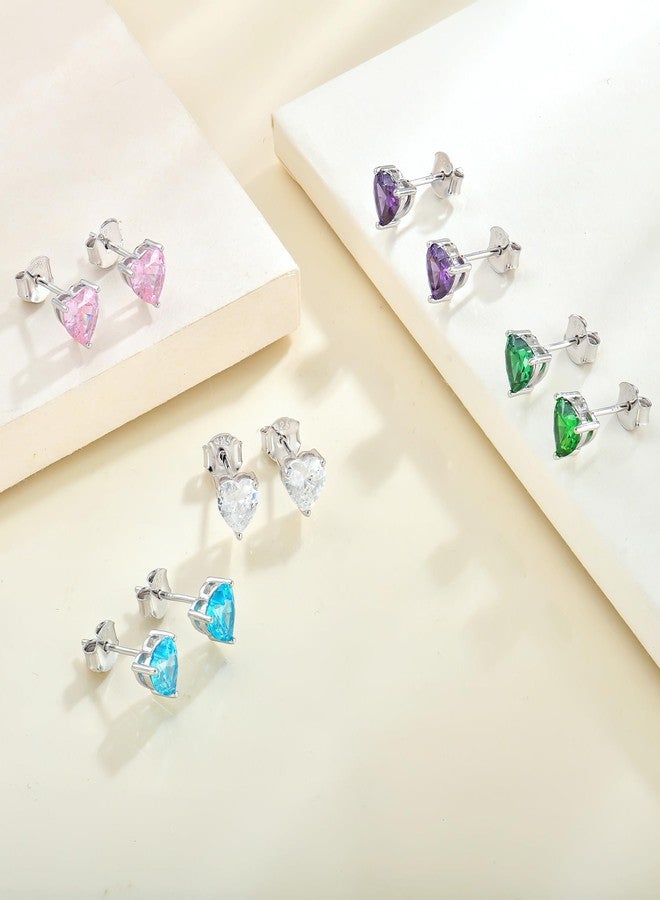 YL Heart Earrings 925 Sterling Silver Love Solitaire Stud Earrings 6x6 MM Created Blue Opal Jewelry for Women - Image 4
