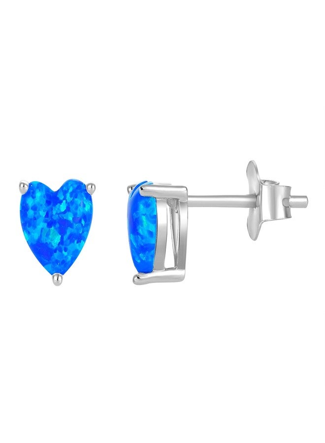 YL Heart Earrings 925 Sterling Silver Love Solitaire Stud Earrings 6x6 MM Created Blue Opal Jewelry for Women - Image 1