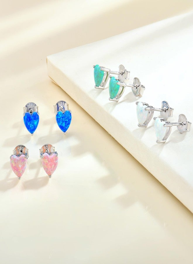 YL Heart Earrings 925 Sterling Silver Love Solitaire Stud Earrings 6x6 MM Created Blue Opal Jewelry for Women - Image 5