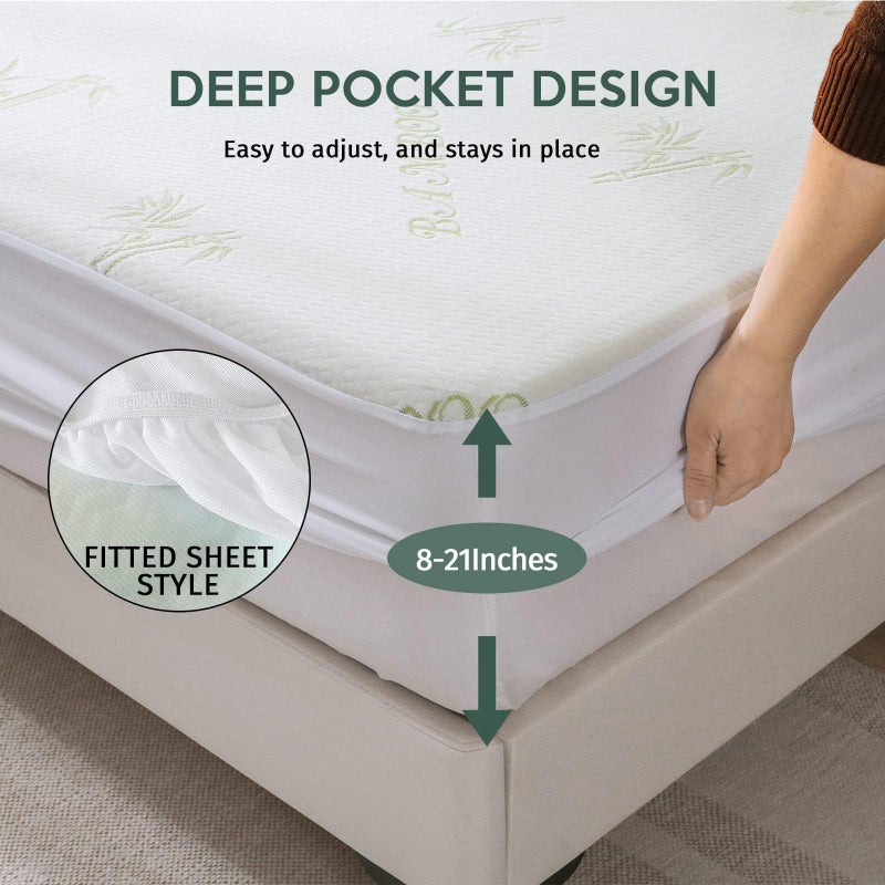 MUXHOMO Premium 100% Waterproof King Mattress Protector, Breathable Mattress Cover King Size Bed, 3D Air Fabric Cooling Bed Pad Cover, Deep Pocket 8"-21" - Image 5