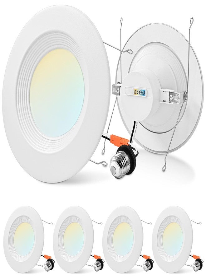 LUXRITE إضاءة LED غائرة قابلة للتحديث من LUXRITE مقاس 5/6 بوصة، 17 واط = 90 واط، 1500 لومن، 5 درجات حرارة لونية قابلة للاختيار 2700 كلفن | 3000 كلفن | 3500 كلفن | 4000 كلفن | 5000 كلفن، إضاءة قابلة للتعتيم، مؤشر تجسيد اللون 90، مقاومة للماء، حاصلة على شهادة Energy Star، إطار عاكس (عبوة من 4 قطع) - Image 1