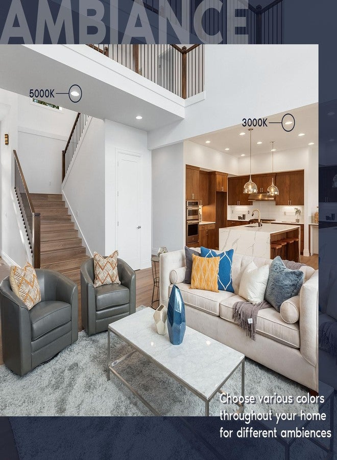 LUXRITE إضاءة LED غائرة قابلة للتحديث من LUXRITE مقاس 5/6 بوصة، 17 واط = 90 واط، 1500 لومن، 5 درجات حرارة لونية قابلة للاختيار 2700 كلفن | 3000 كلفن | 3500 كلفن | 4000 كلفن | 5000 كلفن، إضاءة قابلة للتعتيم، مؤشر تجسيد اللون 90، مقاومة للماء، حاصلة على شهادة Energy Star، إطار عاكس (عبوة من 4 قطع) - Image 4