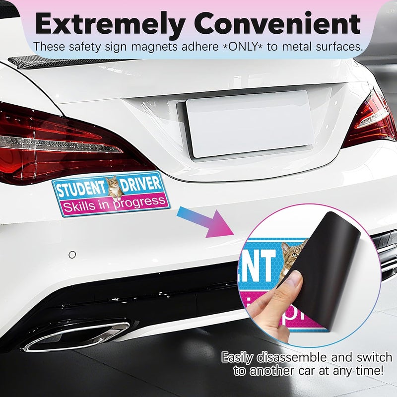 HOLENGS 3Pcs Cat New Driver Magnet for Car, HOLENGS Removable Reflective Student Driver Magnet for Car Bumper, Magnetic Bumper Sticker Set for Novice Rookie Safety Sign 10 x 3.5 in (Student Driver 3pcs) - Image 5