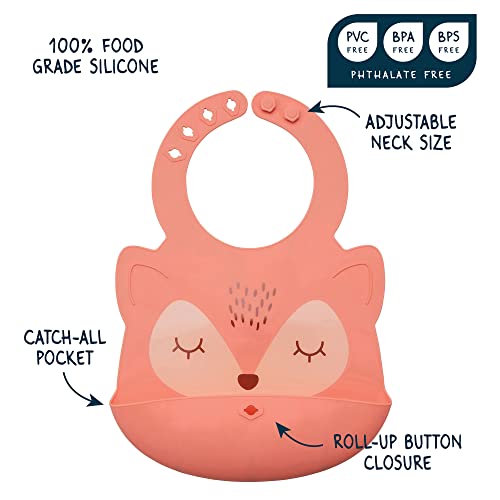 Tiny Twinkle Roll-Up Silicone Bib - Soft, Durable, Easy Clean Waterproof Silicone Bibs With Food Catcher (Coral, Infant) - Image 4