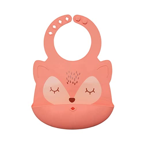 Tiny Twinkle Roll-Up Silicone Bib - Soft, Durable, Easy Clean Waterproof Silicone Bibs With Food Catcher (Coral, Infant) - Image 1