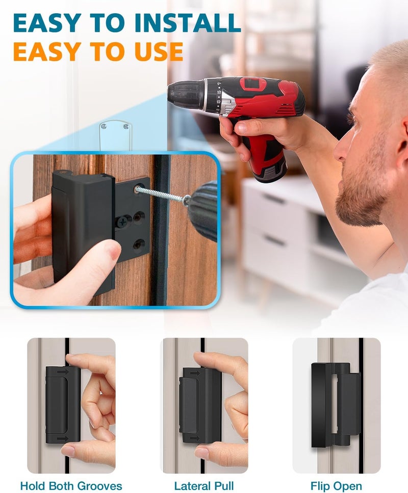 WINONLY Home Security Door Reinforcement Lock - Child Proof Door Locks for Front Door Child Safety Lock High Door Locks for Kids Safety Withstand 800 lbs Top Flip Door Latch Lock for Inward Swinging Door - Image 3
