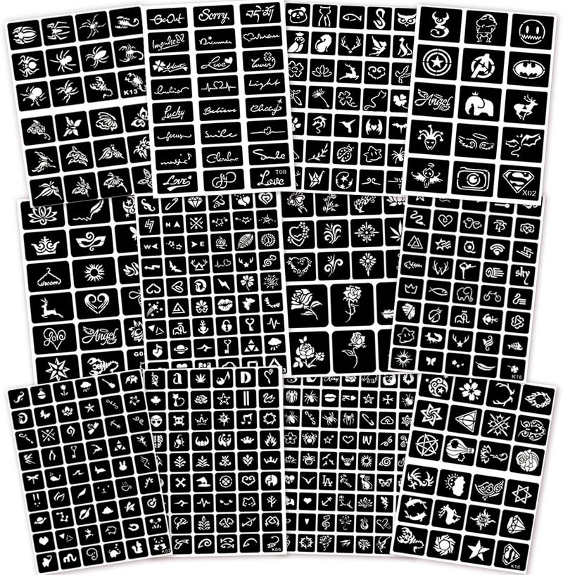ChurlChurl Henna Tattoo Stencils Kit Reusable for Girls and Kids, 423+PCS Tattoo Templates, Temporary Glitter Airbrush Tattoo Stencil