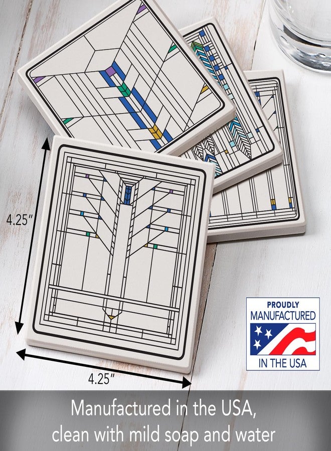 Counterart Frank Lloyd Wright Assorted Ennis House Windows Designs on 4 Pack Stone Coasters with Protective Cork Backing Manufactured in the USA Absorbent Easily Wipes Clean - Image 3