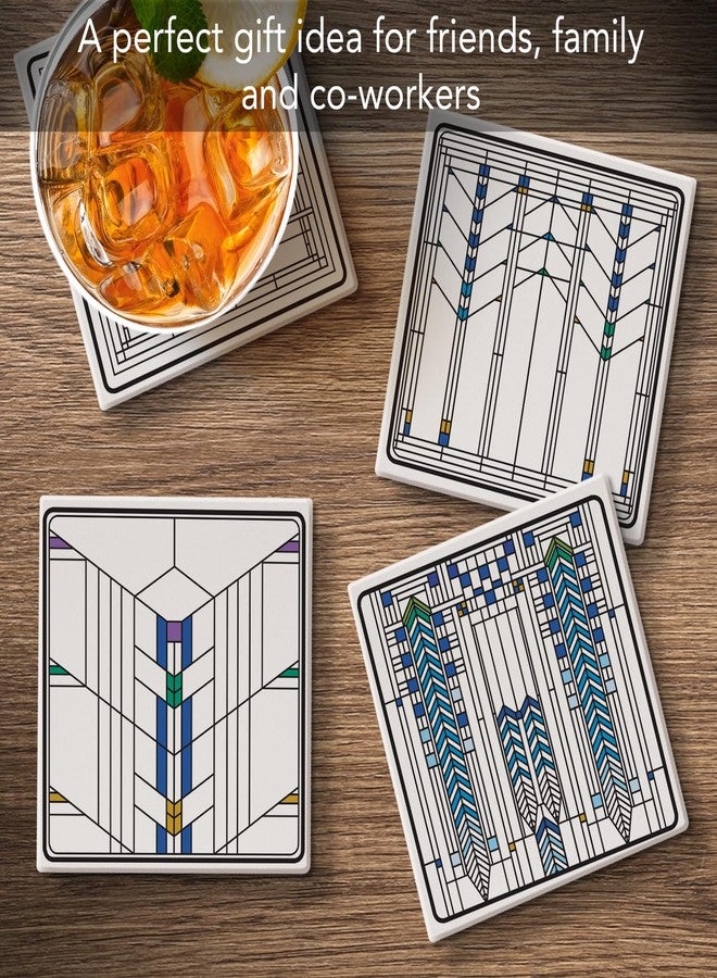 Counterart Frank Lloyd Wright Assorted Ennis House Windows Designs on 4 Pack Stone Coasters with Protective Cork Backing Manufactured in the USA Absorbent Easily Wipes Clean - Image 2