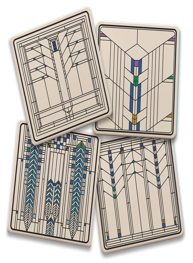 Counterart Frank Lloyd Wright Assorted Ennis House Windows Designs on 4 Pack Stone Coasters with Protective Cork Backing Manufactured in the USA Absorbent Easily Wipes Clean - Image 1