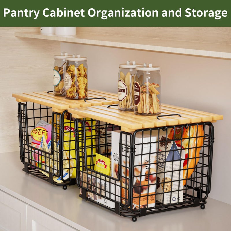 GGIU Wire Storage Basket for Kitchen Pantry: GGIU Stackable Kitchen Counter Organizers - Wire Organizing Bin for Produce Vegetable Potato and Onion Black - Image 2